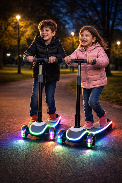 LED Işıklı Çocuk Scooter + Ücretsiz Koruyucu Set (Dengeli & Güvenli Sürüş)