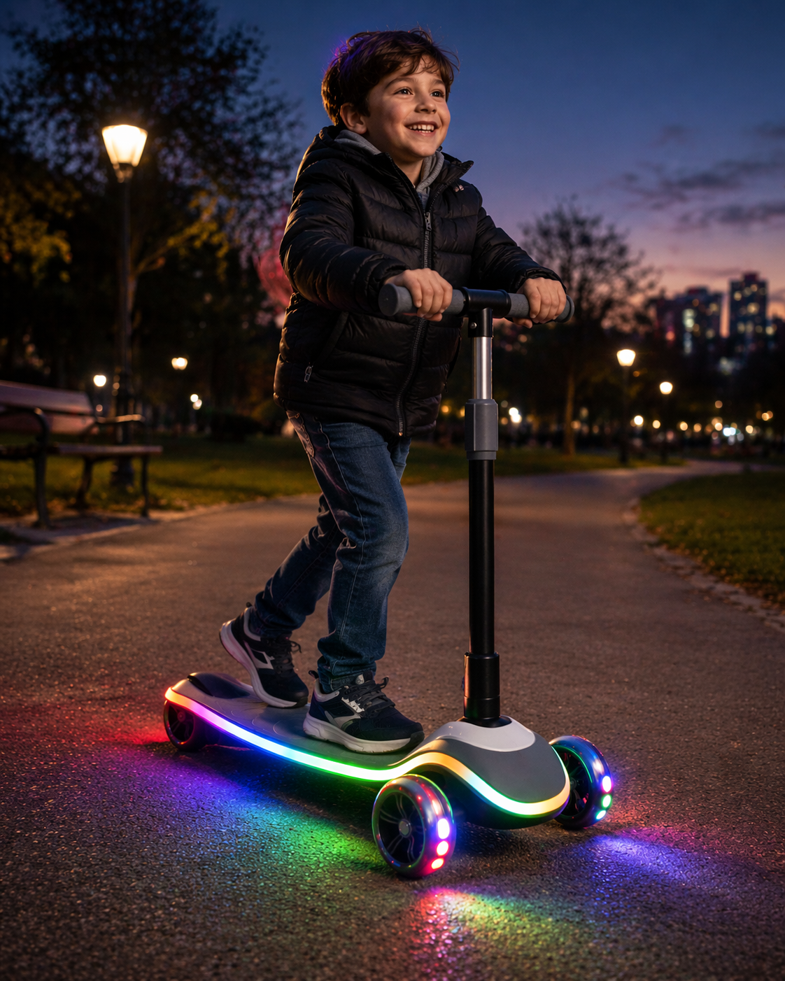 LED Işıklı Çocuk Scooter + Ücretsiz Koruyucu Set (Dengeli & Güvenli Sürüş)
