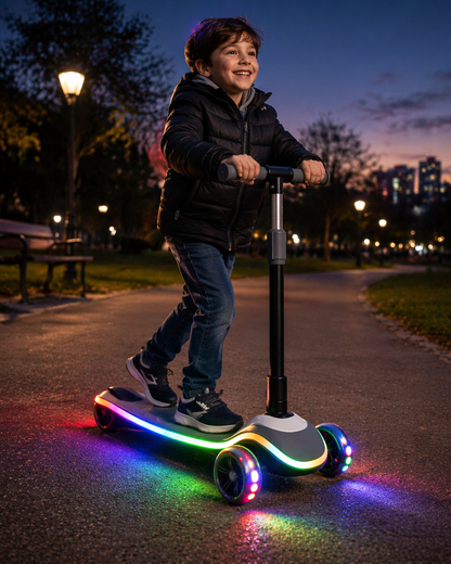 LED Işıklı Çocuk Scooter + Ücretsiz Koruyucu Set (Dengeli & Güvenli Sürüş)