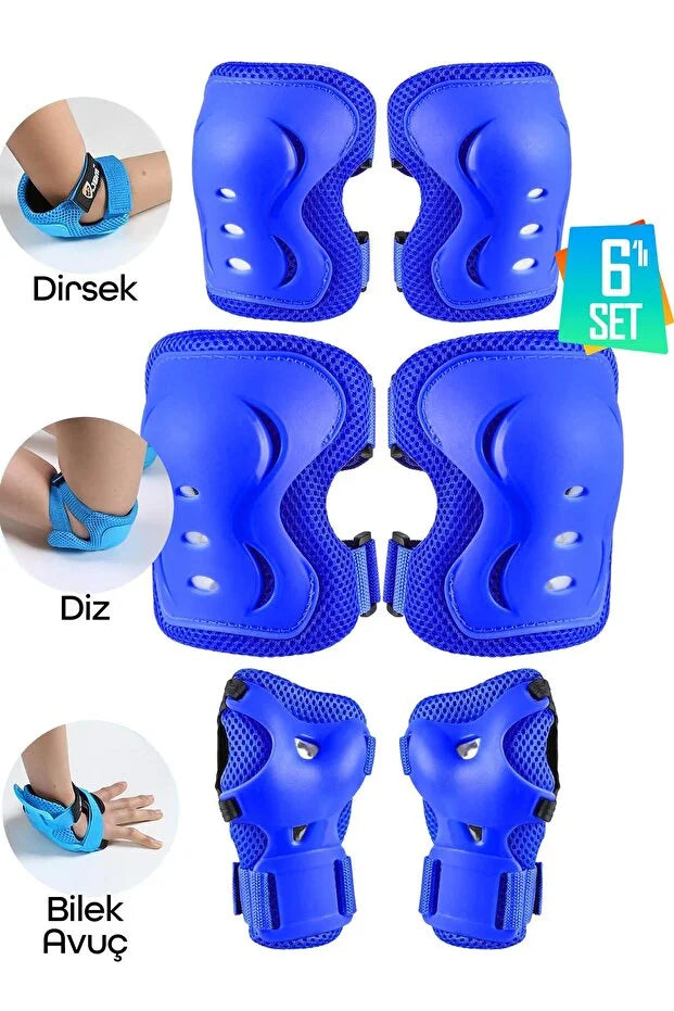 6'lı Yüksek Koruma 3-12 Yaş Paten Scooter Bisiklet Kaykay Diz Dirsek El Koruma Koruyucu