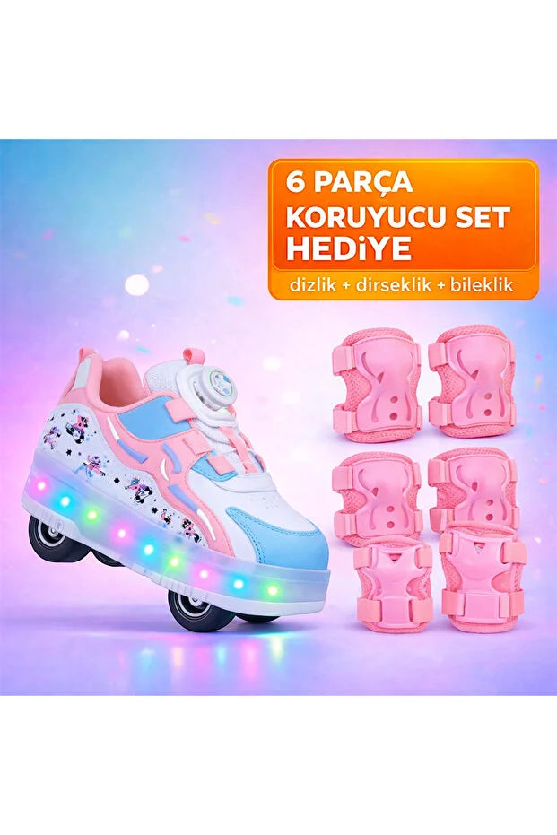 LED Işıklı Patenli Ayakkabı + Hediye Koruyucu Set