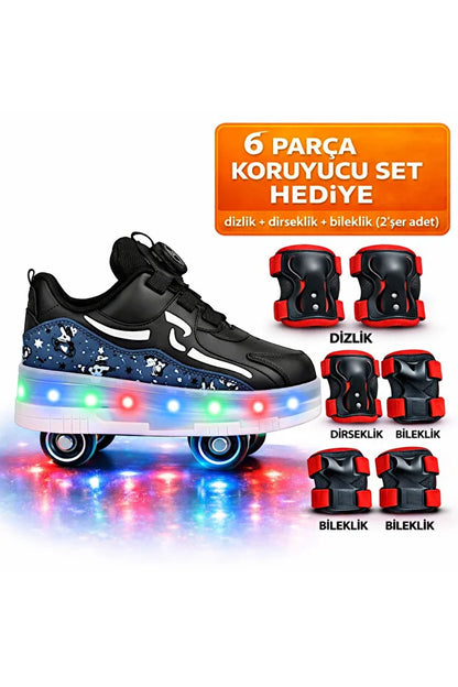 LED Işıklı Patenli Ayakkabı + Hediye Koruyucu Set